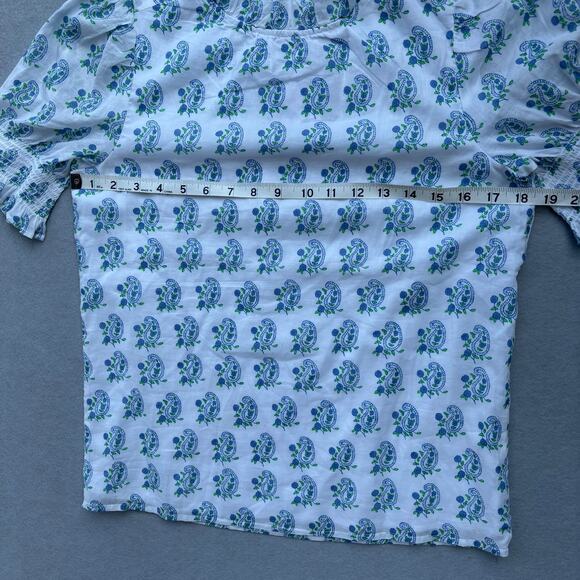NWT SZ Blockprints X J. Crew smocked puff sleeve blouse in blue paisley size XXS - Picture 4 of 10